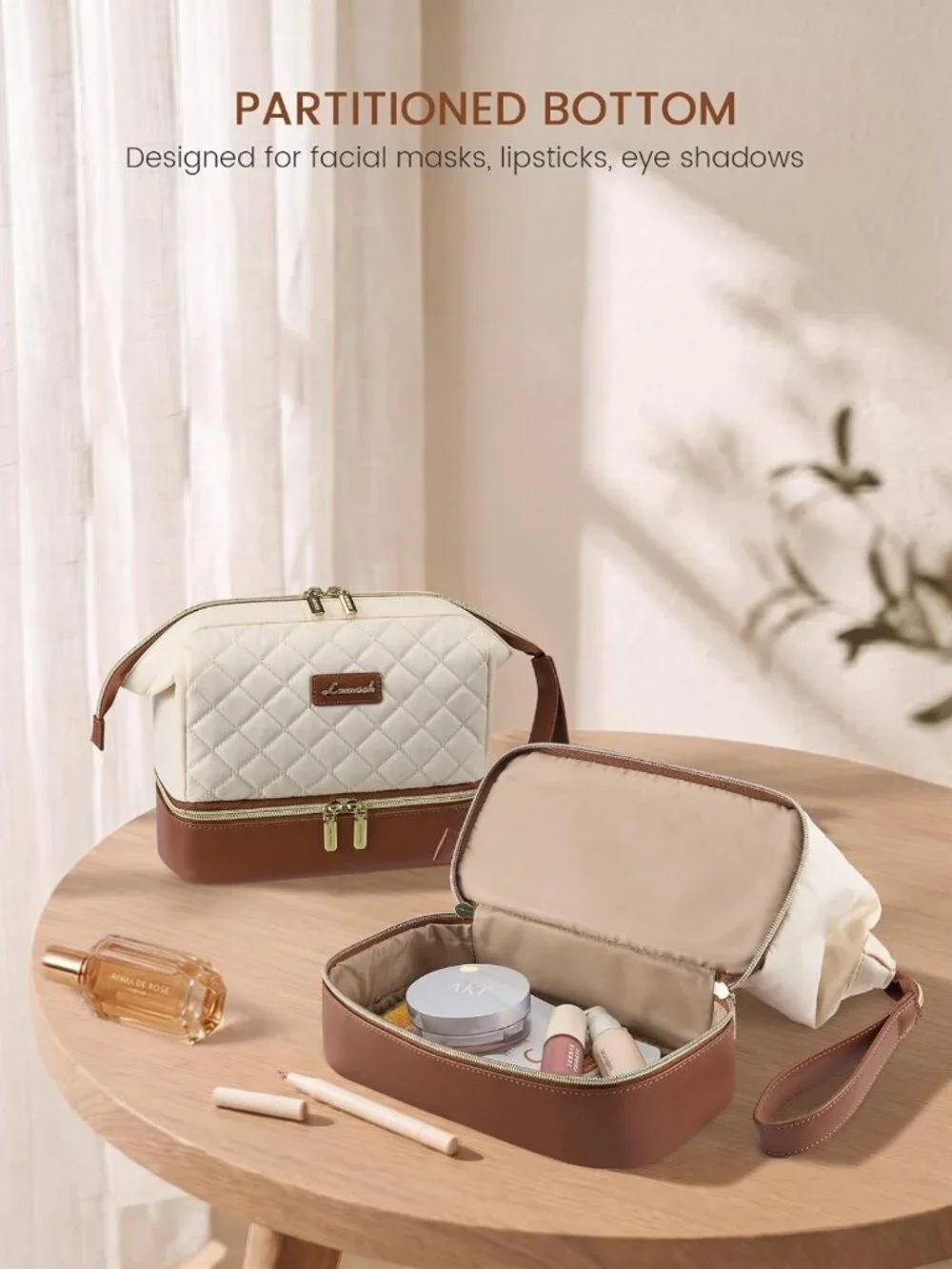 Portable Double Layer Travel Makeup Bag - Stylish Cosmetic Organizer for Women